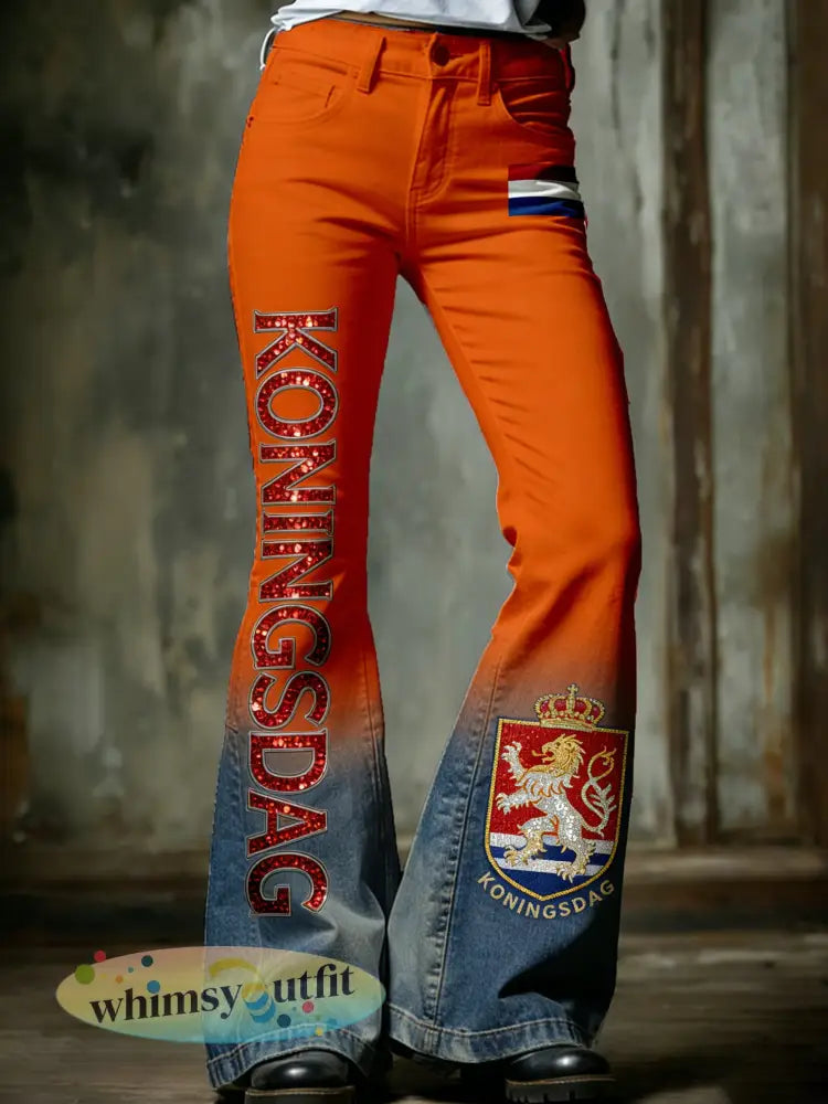 Dames vintage uitlopende broek voor Nederlandse koningsdagvieringen - A / S
