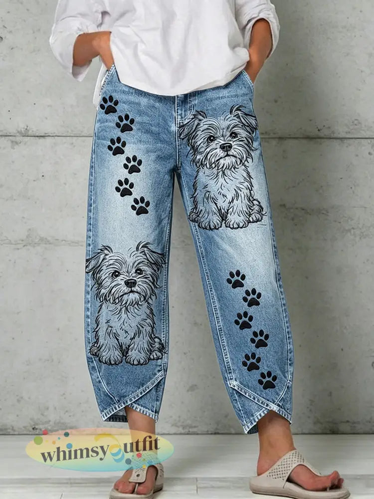 Damesbroek met dierenprint - Blauw / S