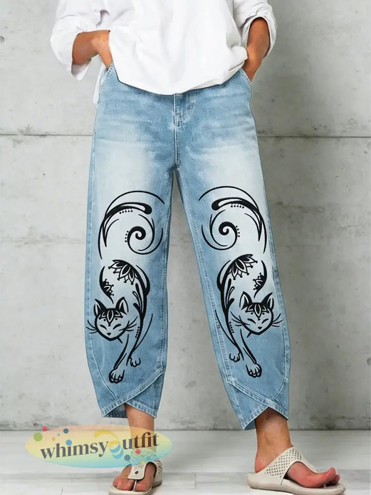 Damesbroeken met dierenprint - Blauw / S