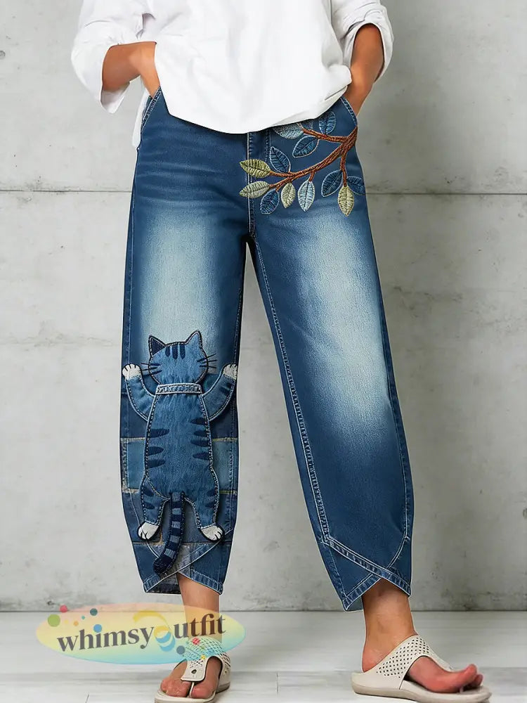 Damesbroeken met dierenprint - Blauw / S