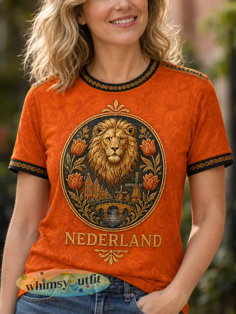 Damescadeau voor voetbalfans casual T-shirt met opdruk - Sinaasappel / S