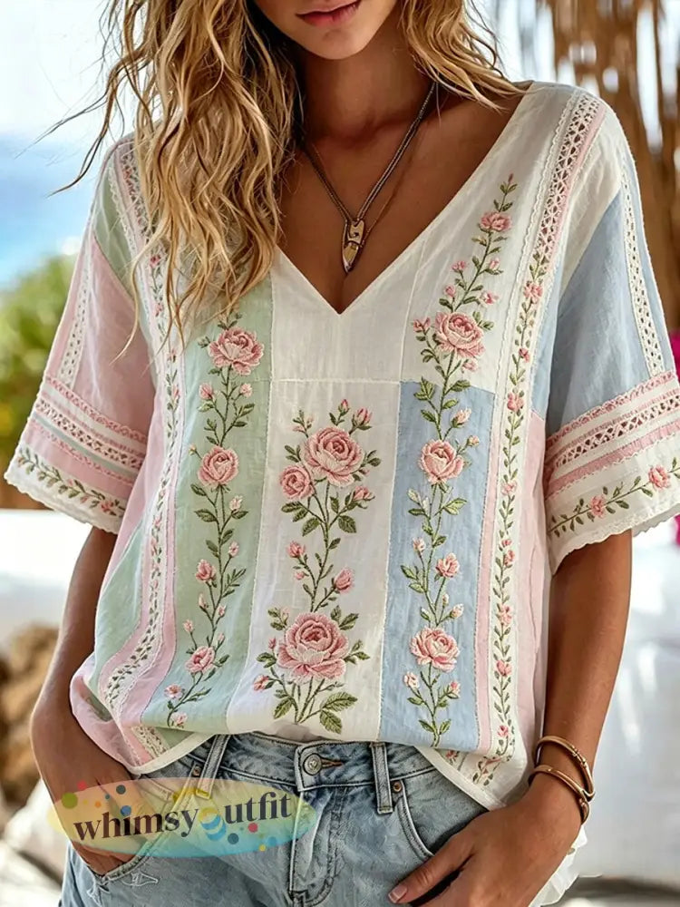 Damescasualt-shirt met bloemenprint - als foto / S