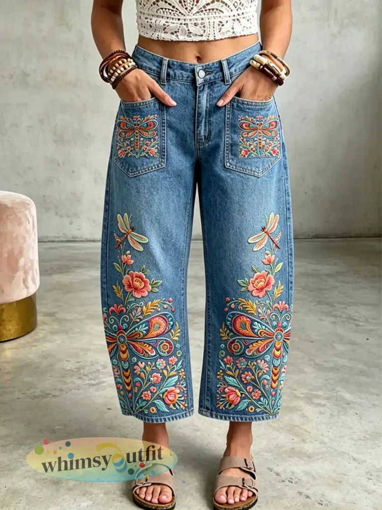 Damesdieren Dragonfly Art Print Pocketbroek - Blauw / S