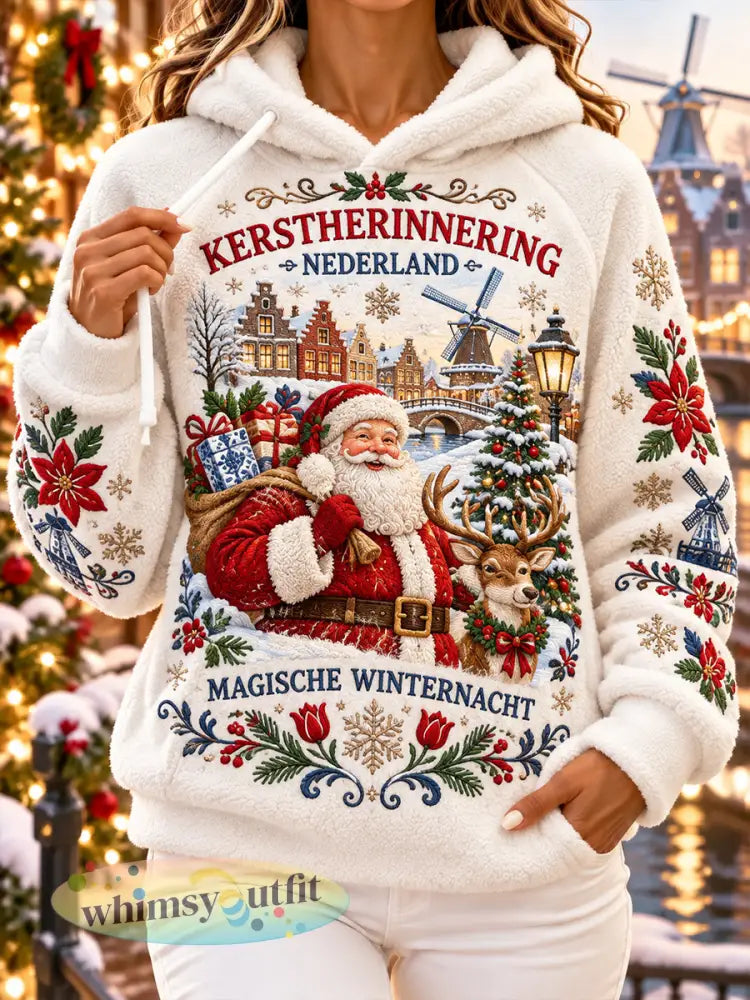Damesflanellen sweater met kerstprint en raglanmouwen - A / S