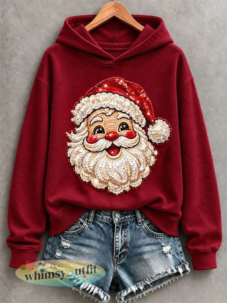 Dameshoodie met kerstprint - Wijnrood / S
