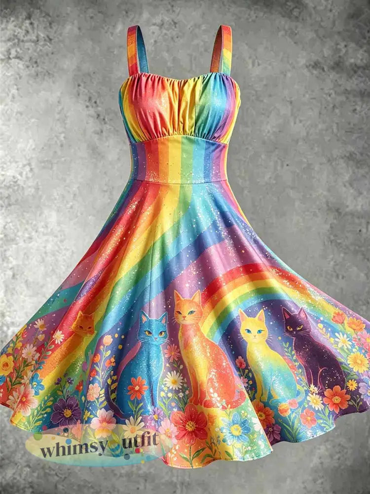 Damesjurk met regenboog- en bloemenprint - als foto / S
