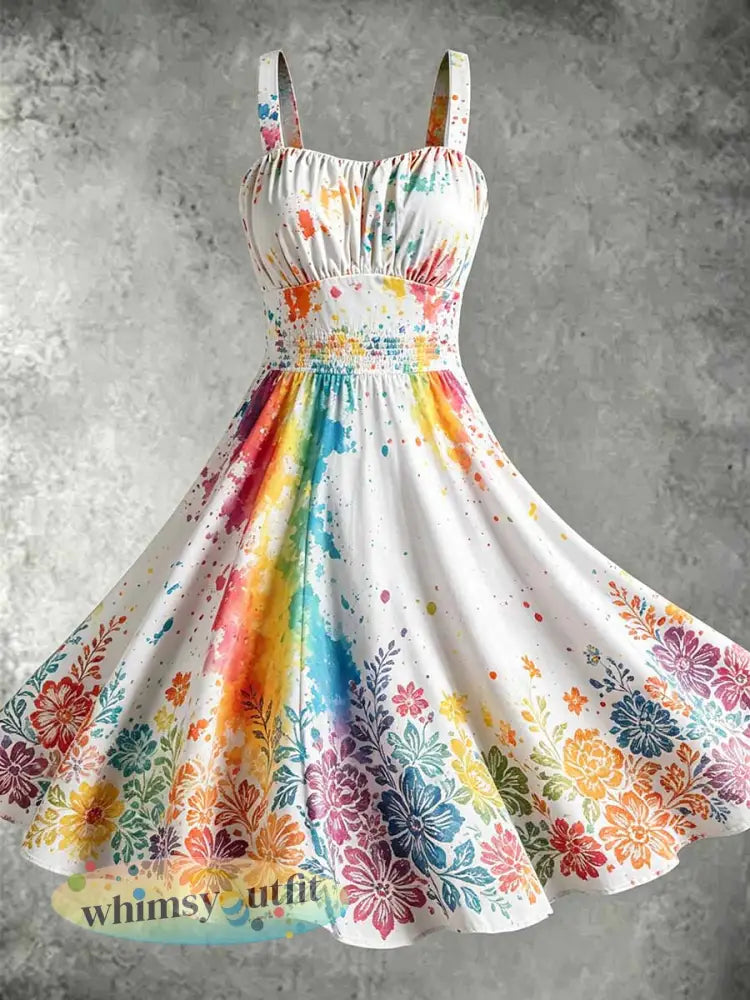 Damesmode regenboogprint casual jurk - als foto / S
