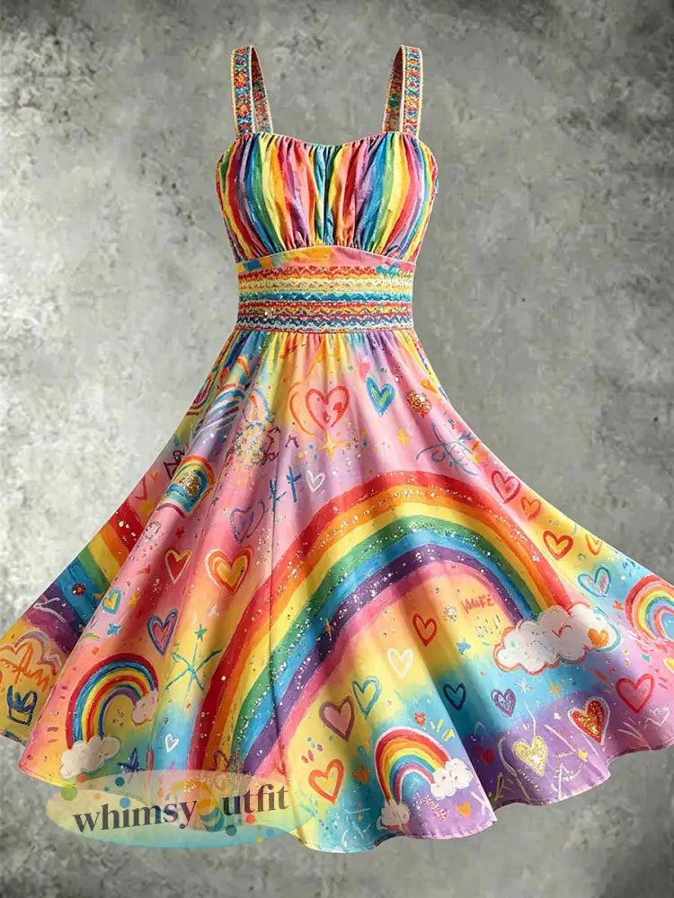 Damesmode regenboogprint casual jurk - als foto / S