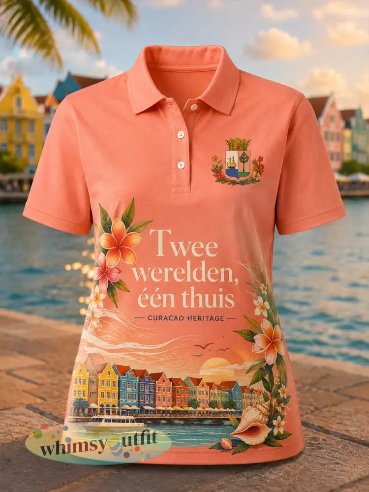 Damespoloshirt met korte mouwen en een door eilandleven geïnspireerde herdenkingsprint - A / S