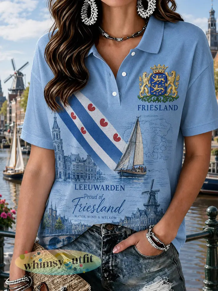 Damespoloshirt met korte mouwen en grafische print van een stads souvenir - A / S