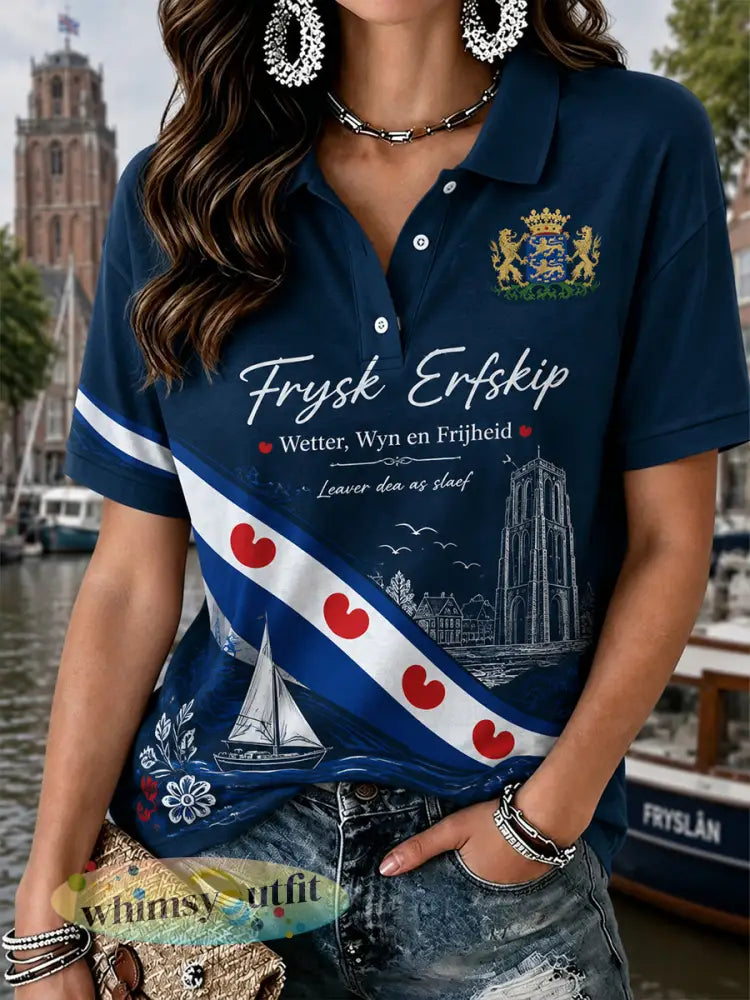 Damespoloshirt met korte mouwen en grafische print van een stads souvenir - A / S
