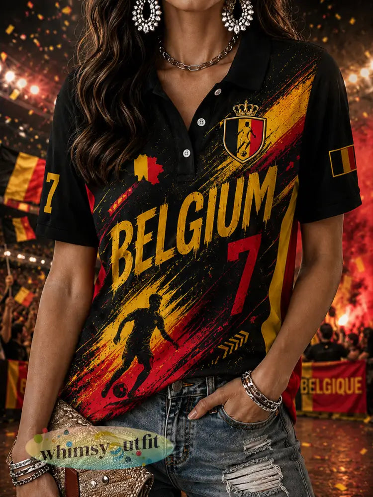Damespoloshirt met korte mouwen en voetbalprint - A / S