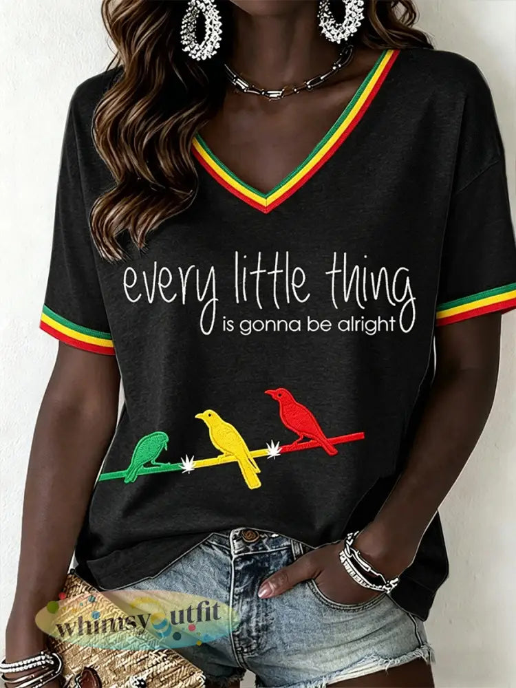 Damesreggaemuziek T-shirt met V-hals - Zwart / S