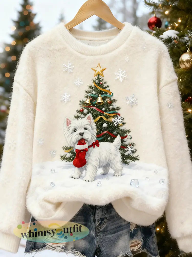 Damesretro dierenkerstkunstdruk casual flanellen top - A / S