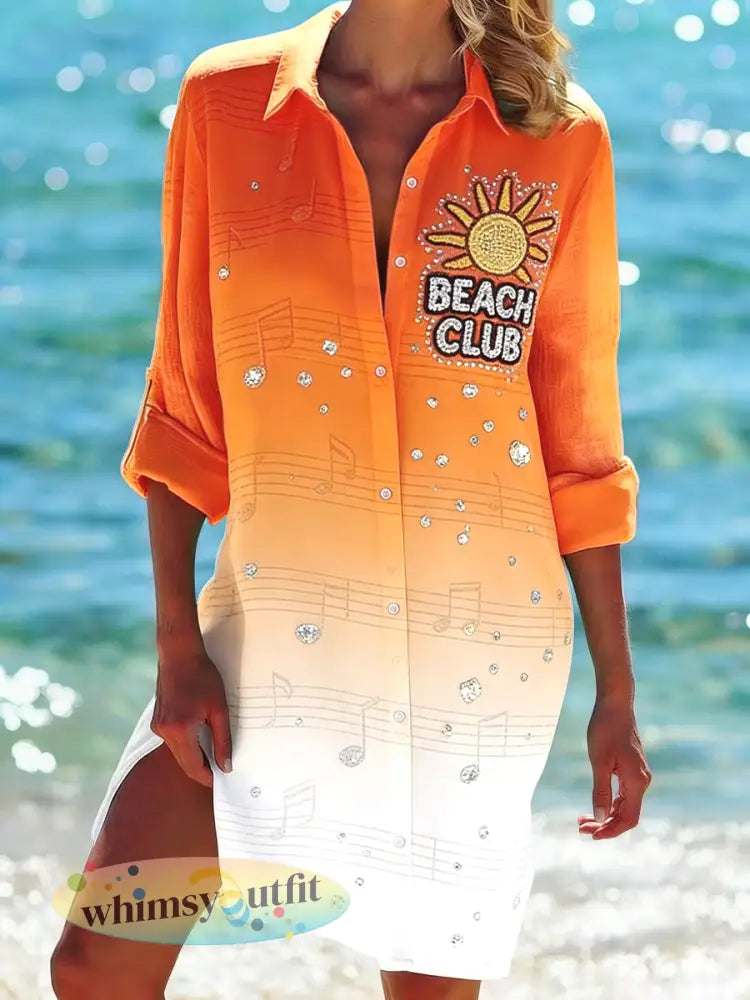 Damesretro Nederlandse zomerse muziekfestival casual shirtjurk - Sinaasappel / S