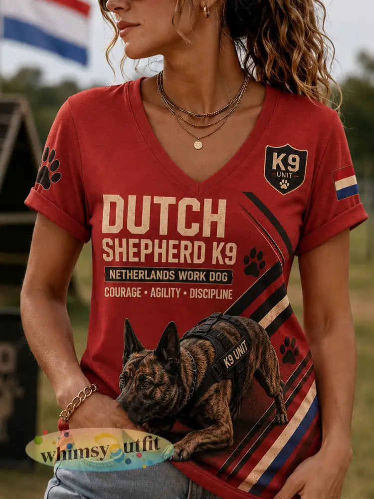 Damesshirt met V-hals en afbeelding van een politiehond - A / S