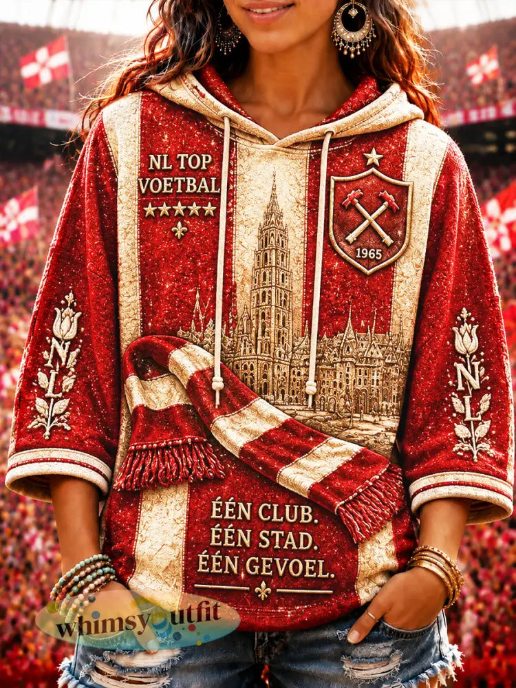 Damesvoetbal sweatshirt uit Twente met gestreept patroon en capuchon voor dagelijks gebruik - Rood / S