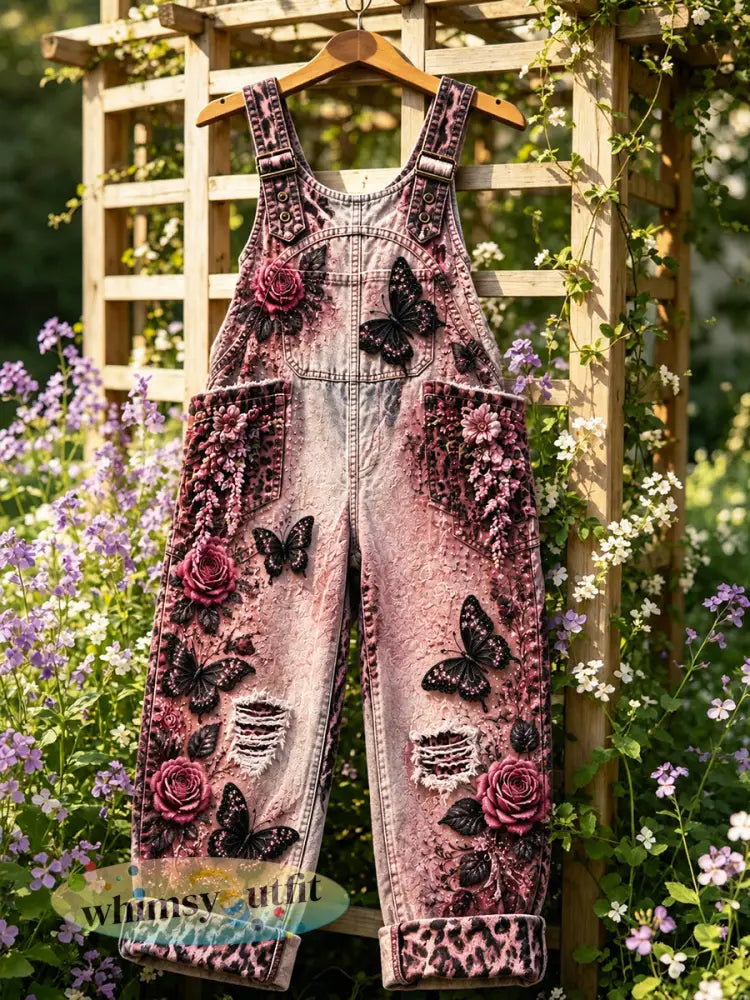 Dameswijde broek met vintage bloemenprint en versleten effect casual stijl - Veelkleurig / S
