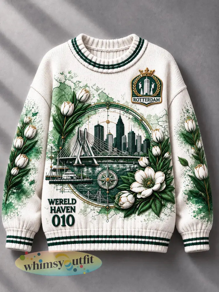 Dameswitte Holland Rotterdam-jumper met bloemenprint casual stijl - Romig-Wit / S