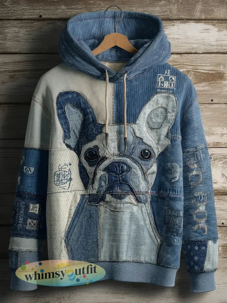 Denim hondenprint kunst casual hoodie - als foto / S