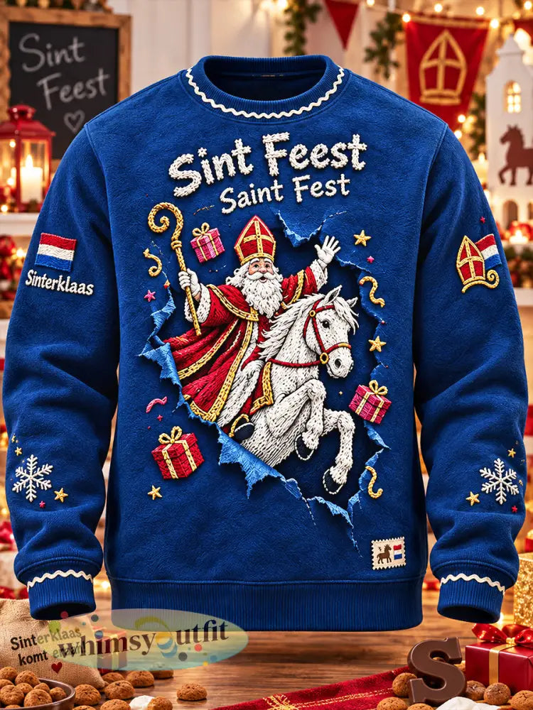 Donkerblauw heren St. Nicholas Day 3D-geprinte casual sweatshirt - Diep Blauw / S