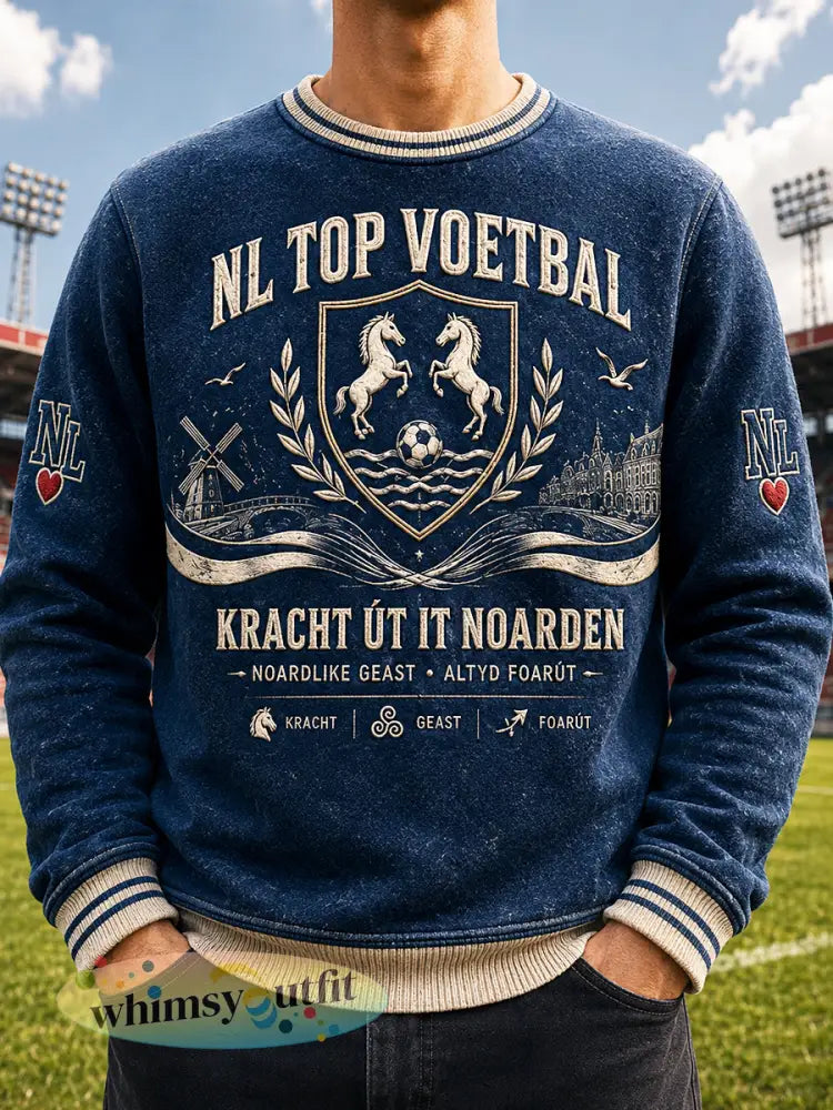 Donkerblauw heren-sweatshirt met Eredivisie- en voetbalprint casual stijl - Diep Blauw / S