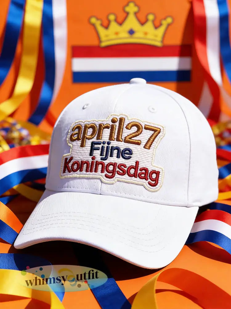 Dutch Koningsdag Embroidered Print White Casual Hat - White / 58CM