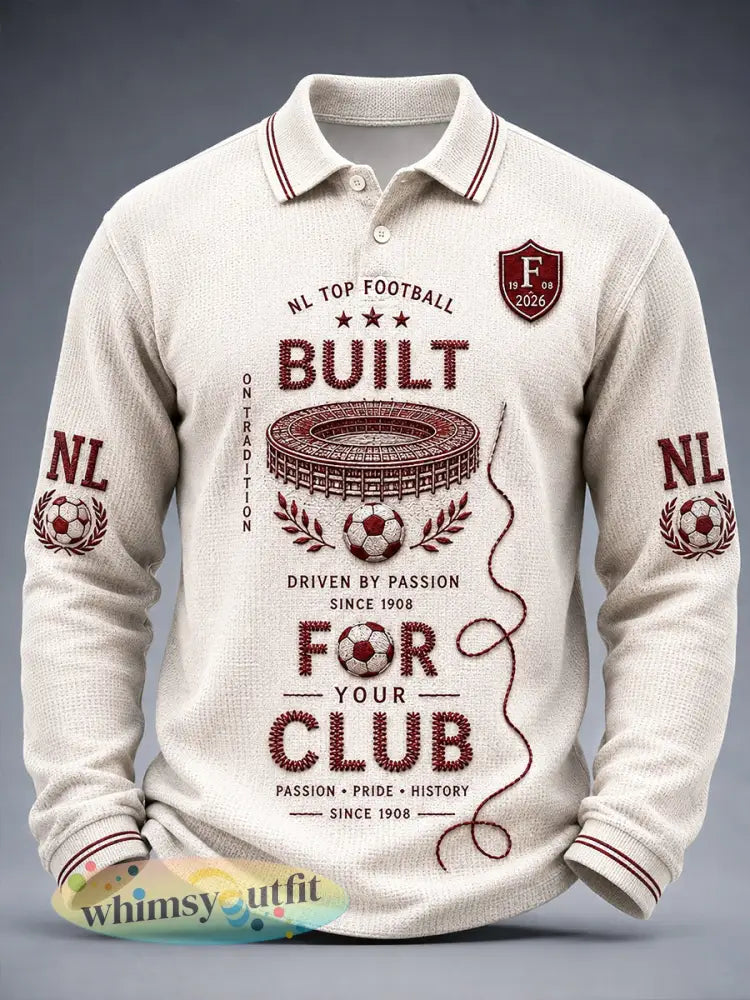 Feyenoord Eredivisie heren voetbal-Gedrukte casual vroege herfst poloshirt met lange mouwen - Romig-Wit / S