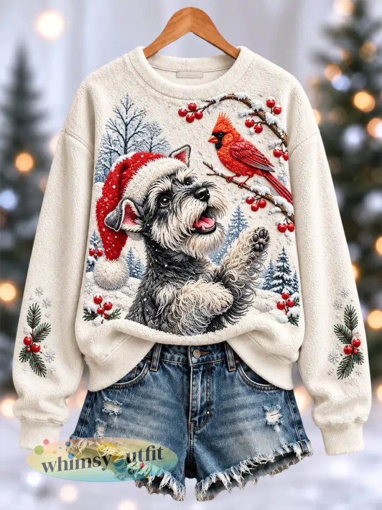 Flanellen sweatshirt voor dames met hondenprint - Romig-Wit / S