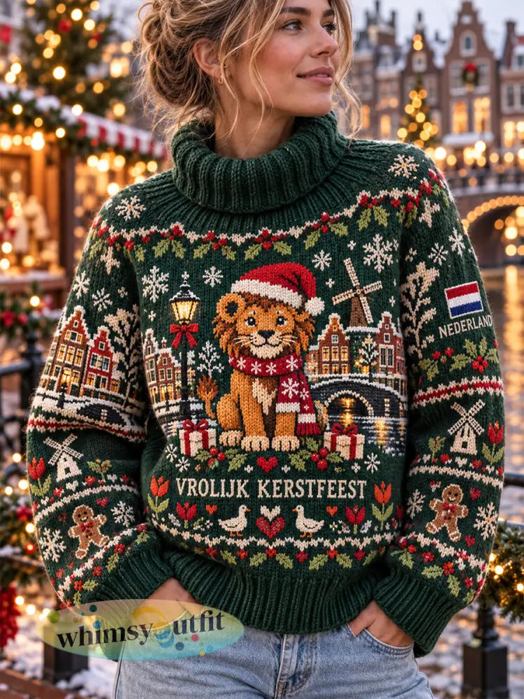 Gebreide coltrui voor dames met kerstprint - A / S