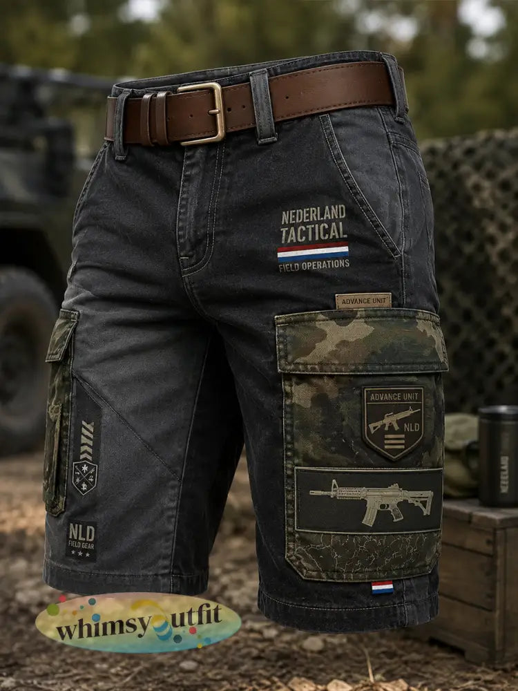 Gecropde cargobroek voor heren met militair camouflageprint - A / S