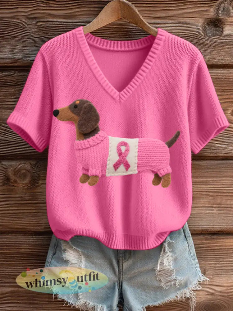 Gezellige V-hals gebreide top voor dames - Roze / S