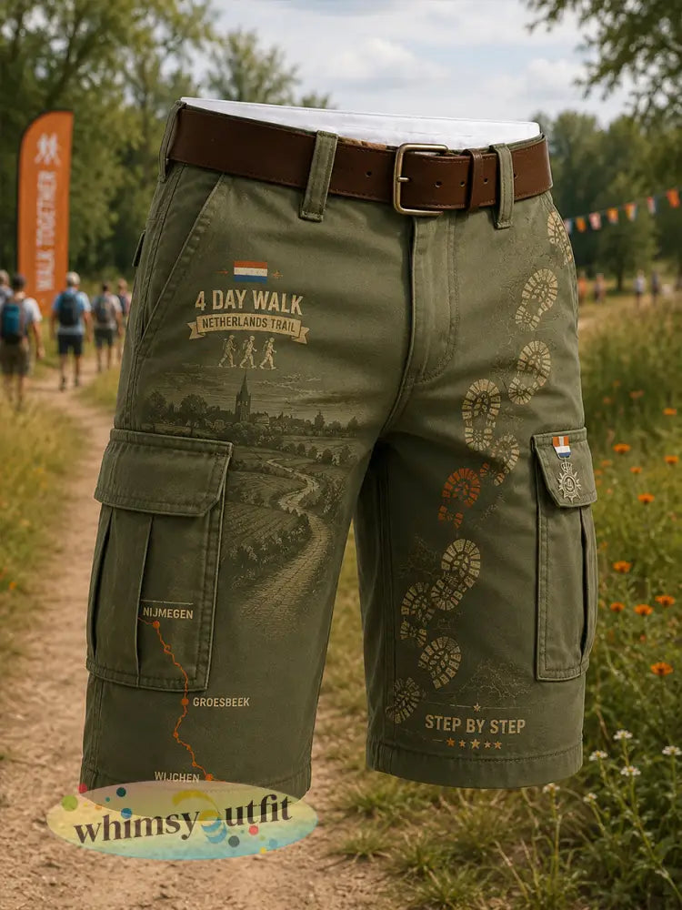 Heren 4-daagse maartthema grafische print cropped cargo shorts - A / S