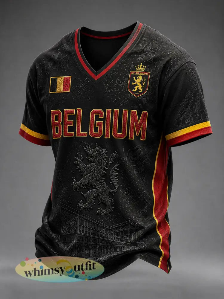 Heren België voetbal T-shirt met V-hals - Zwart / S