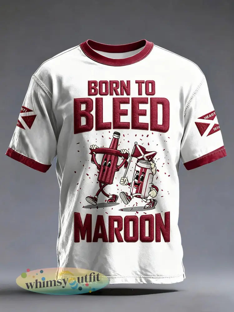 Heren bordeauxrood t-shirt met hartjes en voetbalprint - Wit / S