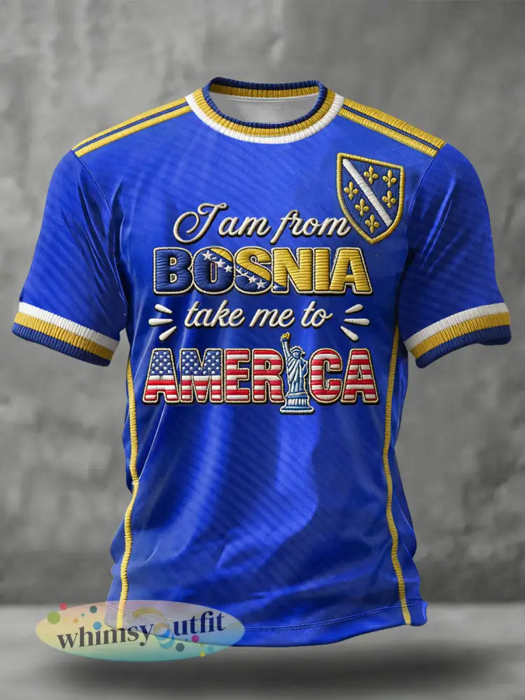 Heren Bosnië voetbal liefhebber ZMAJEVI geprint t-shirt - Blauw / S