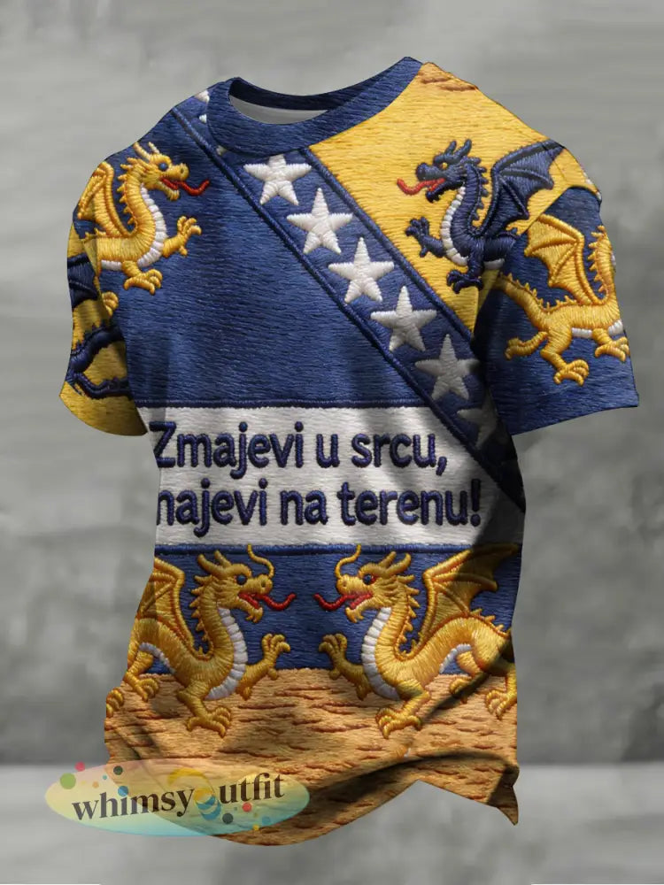 Heren Bosnië ZMAJEVI Voetbal liefhebber bedrukt t-shirt met korte mouwen - als foto / S