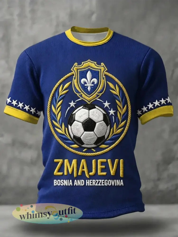 Heren Bosnië ZMAJEVI Voetbal liefhebber Geprint Casual Tops - Blauw / S