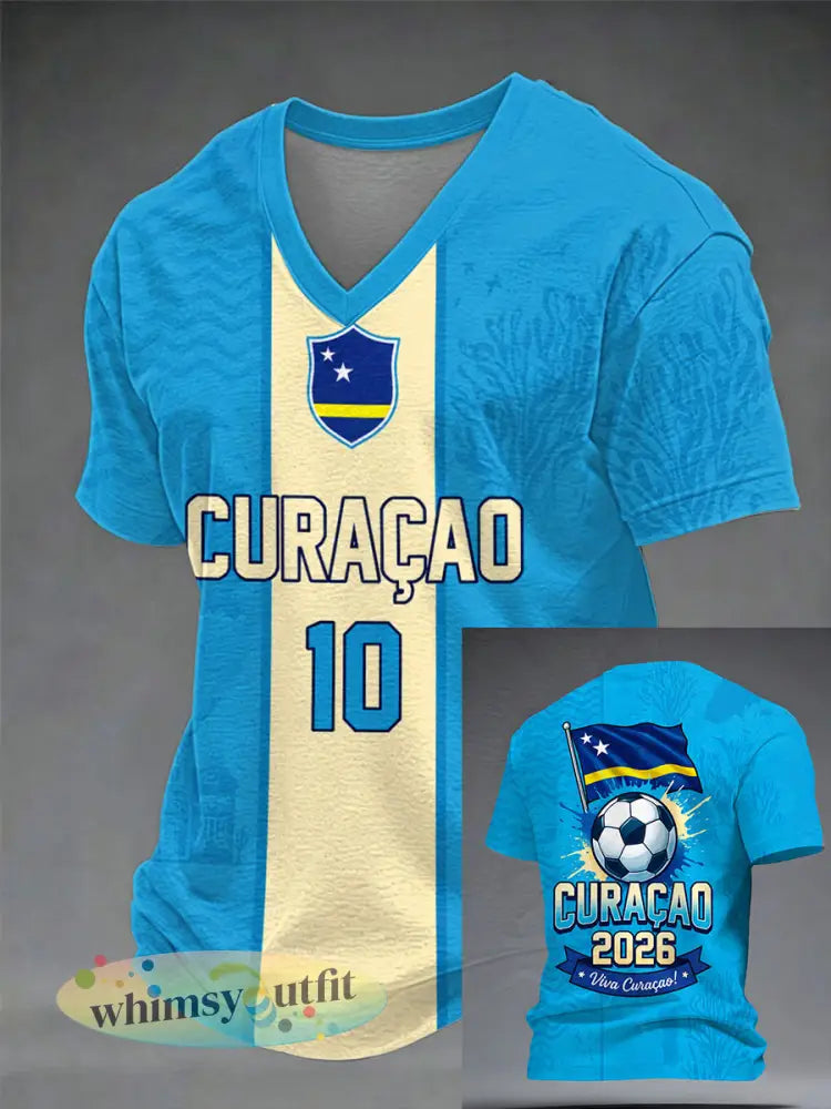 Heren Curaçao voetbalprint casual t-shirt - als foto / S