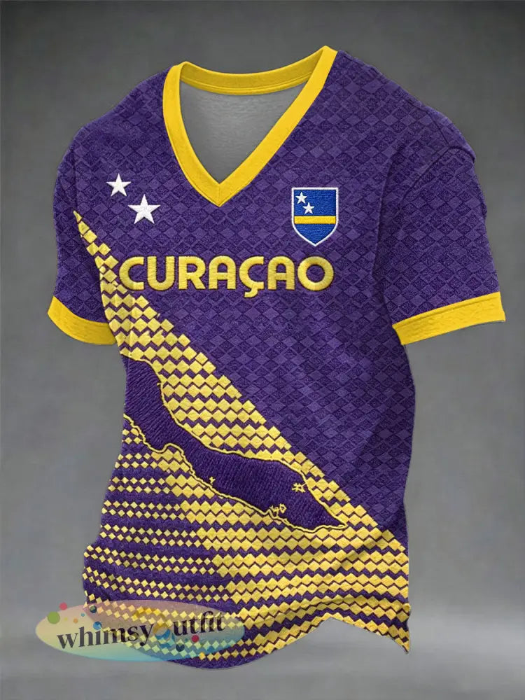 Heren Curaçao voetbalprint casual t-shirt - als foto / S
