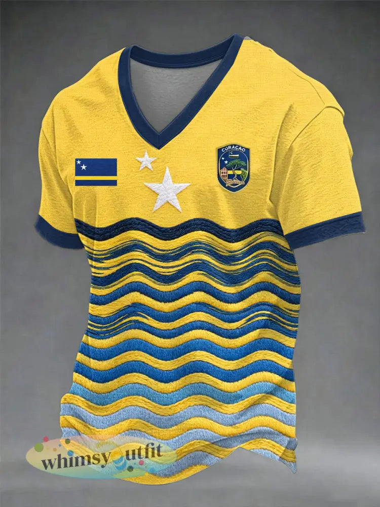 Heren Curaçao voetbalprint casual t-shirt - Sinaasappel / S