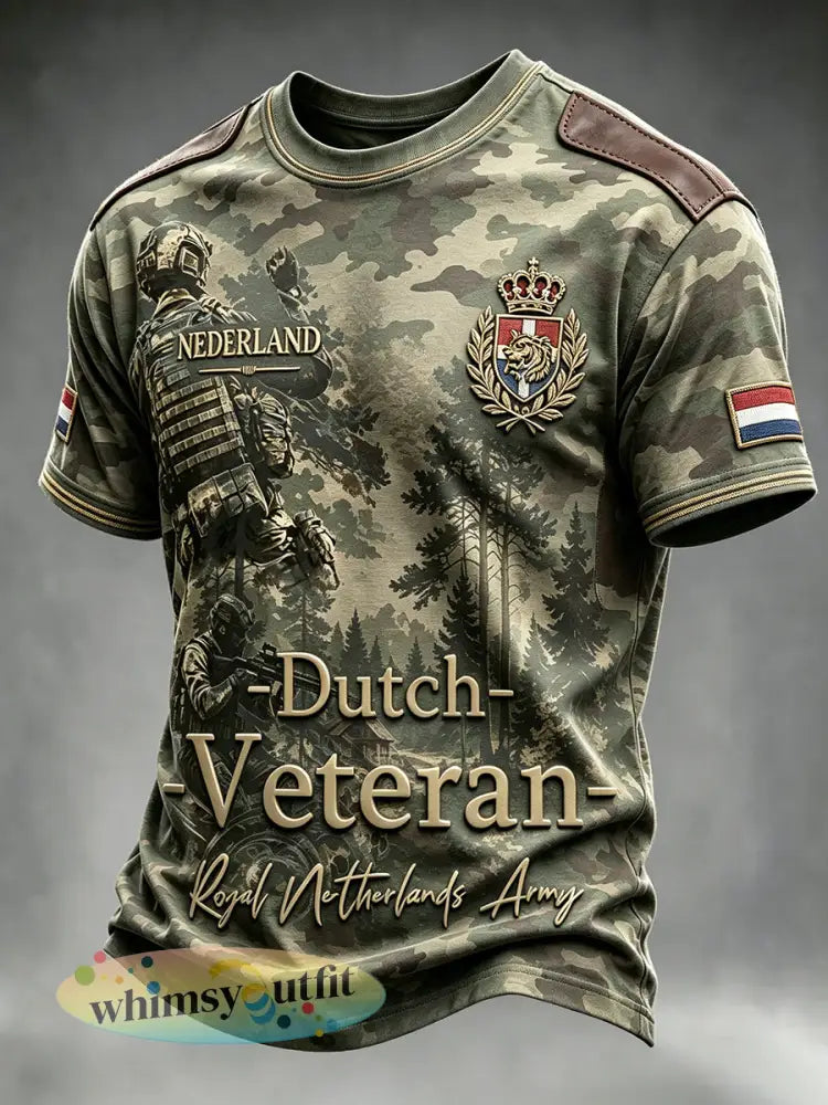 Heren-Dutch vintage militair camouflage t-shirt met patchworkprint casual - Groene Leger / S