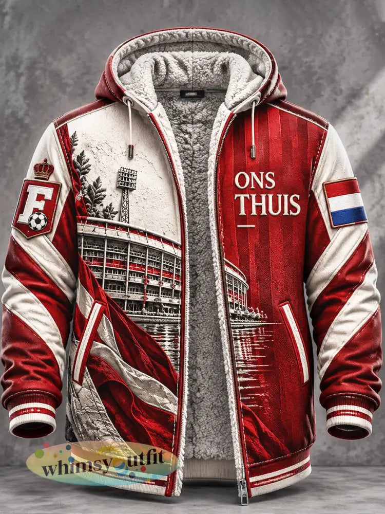 Heren Eredivisie Feyenoord voetbal patchworkprint casual fleecegevoerde hoodie - Rood / S
