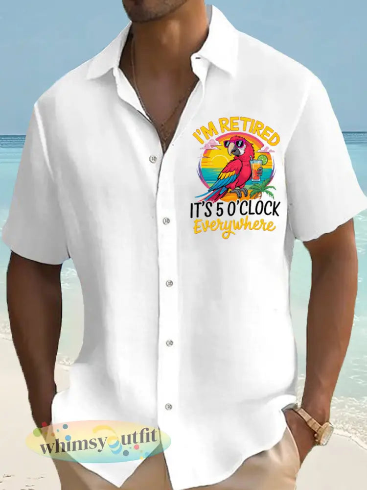 Heren Ik ben met pensioen Het is 5 uur overal Parrot Casual Shirt met korte mouwen - Wit / S