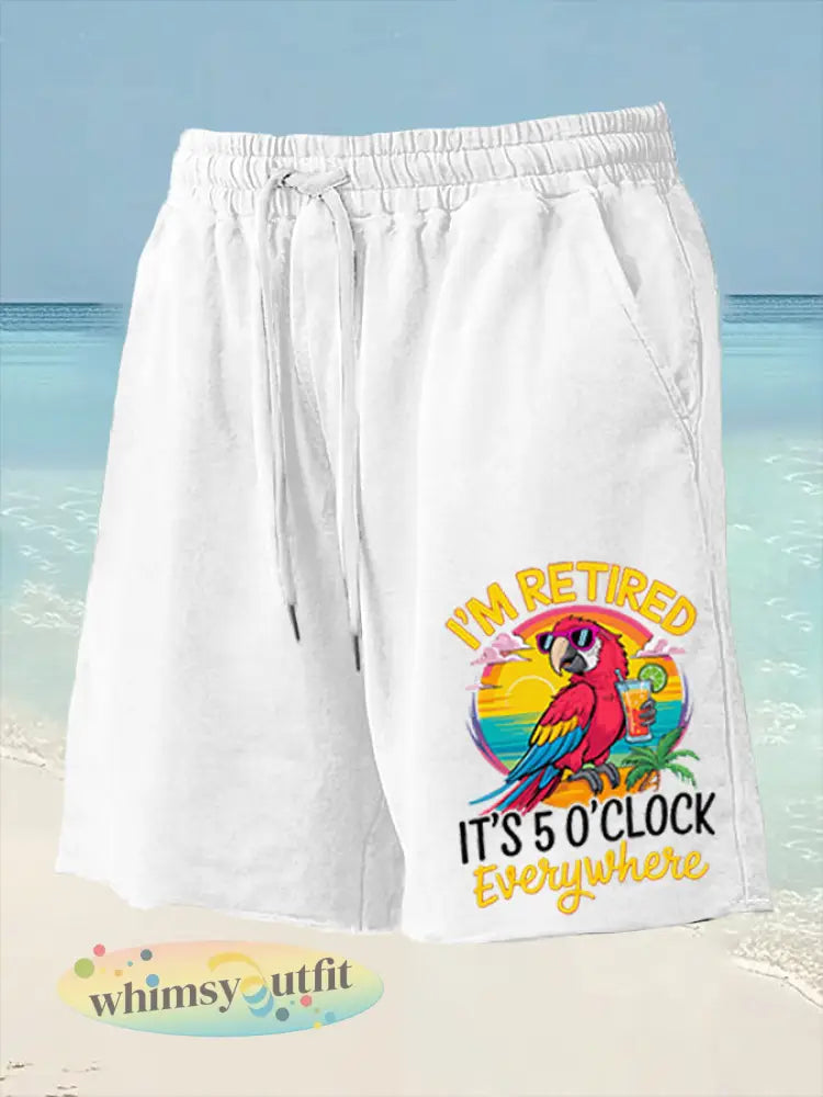 Heren Ik ben met pensioen Het is 5 uur per dag ergens papegaaienprint casual shorts - Wit / S