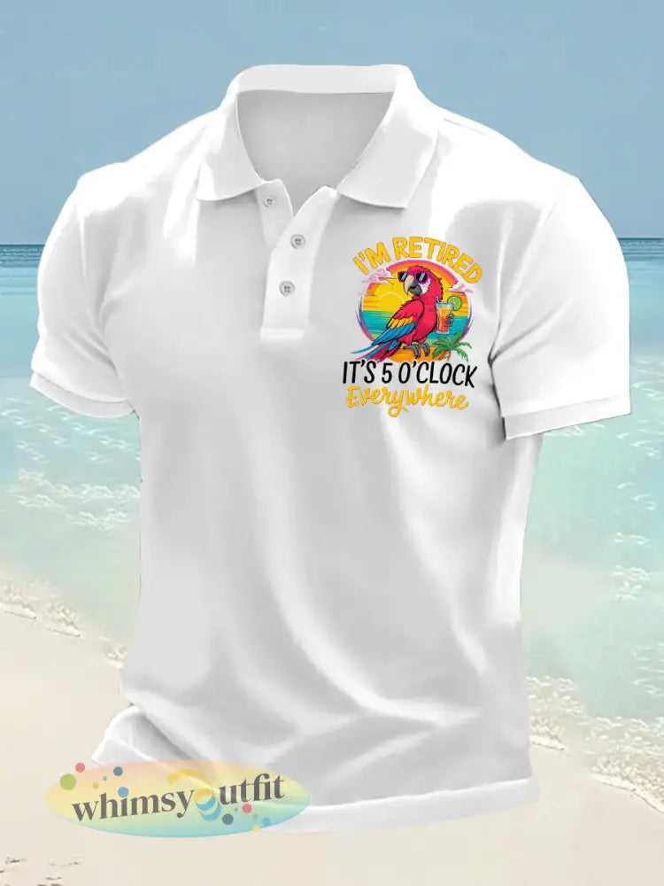 Heren I’m Retired It’s 5 O’clock Somewhere Papegaaienprint Casual Top - Wit / S