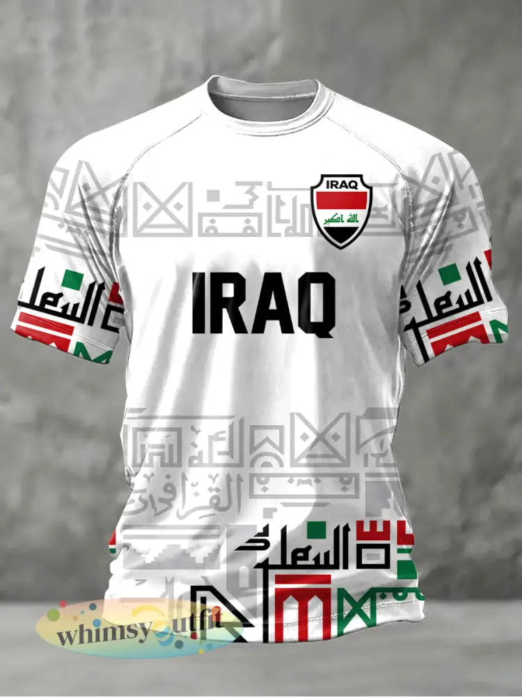 Heren Irak voetbalprint casual t-shirt - Wit / S