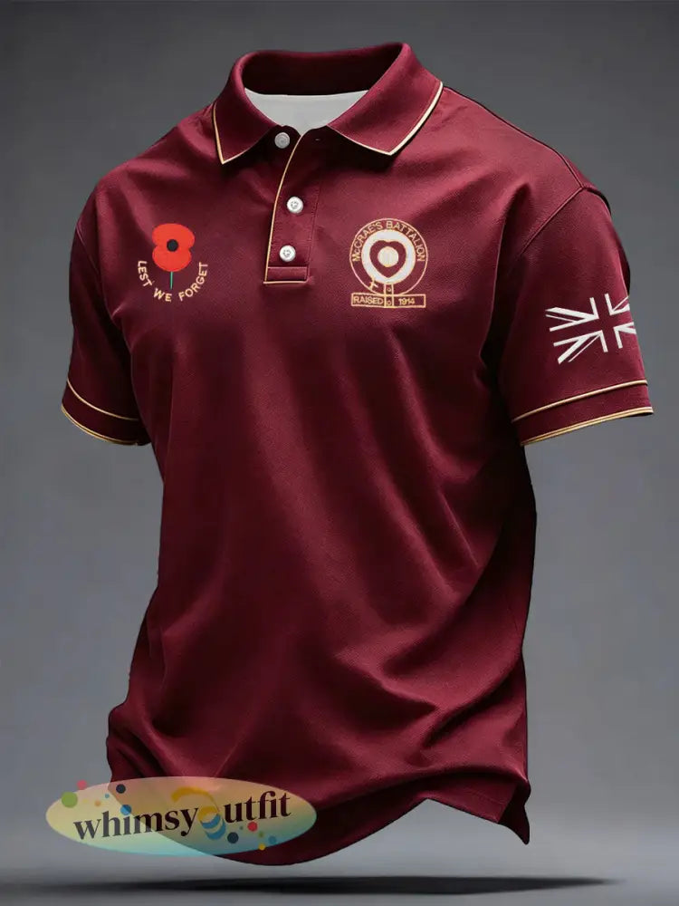 Heren kastanjebruine hartjes voetbal liefhebber McCrae’s Battalion bedrukte casual tops - Diep Rood / S