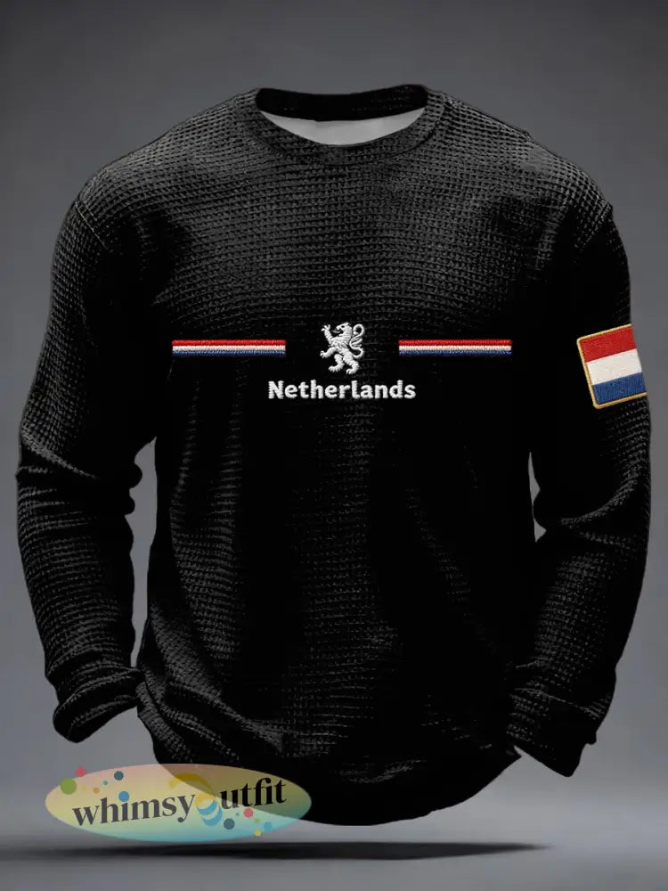 Heren Koningsdag wafel lange mouw T-shirt - Zwart / S