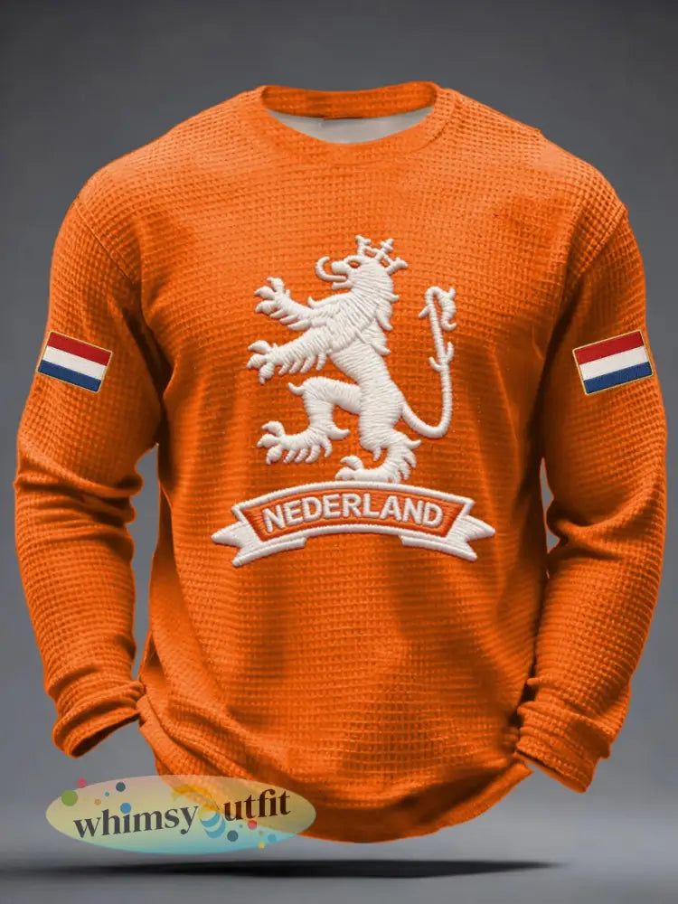 Heren Koningsdag Wafel T-shirt met lange mouwen - Sinaasappel / S